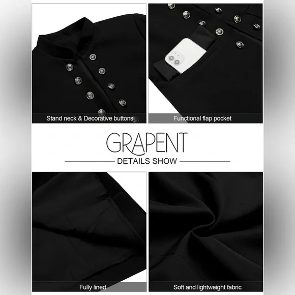 GRAPENT Women's Business Casual Buttons Pockets Open Front Blazer Suit Cardigan